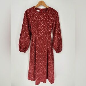 Nieve Corduroy Midi Dress Small Tradwife Ditsy Floral Puff Sleeve Prairie Modest